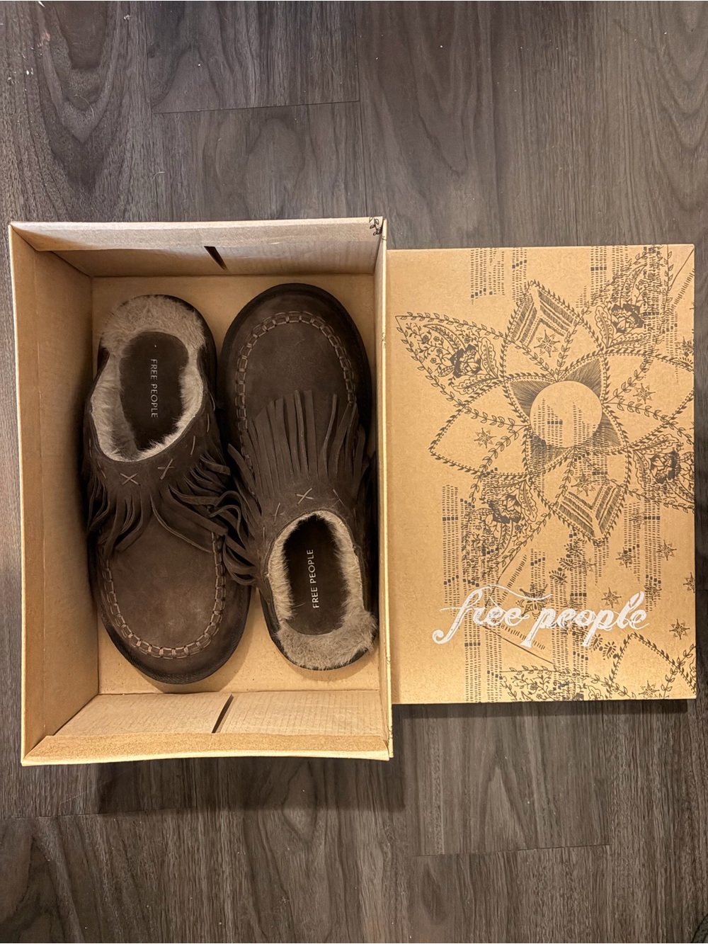 NIB Free People Fallon Fringe Mule Clogs Chocolate Suede Shearling Size 8 - Picture 4 of 5